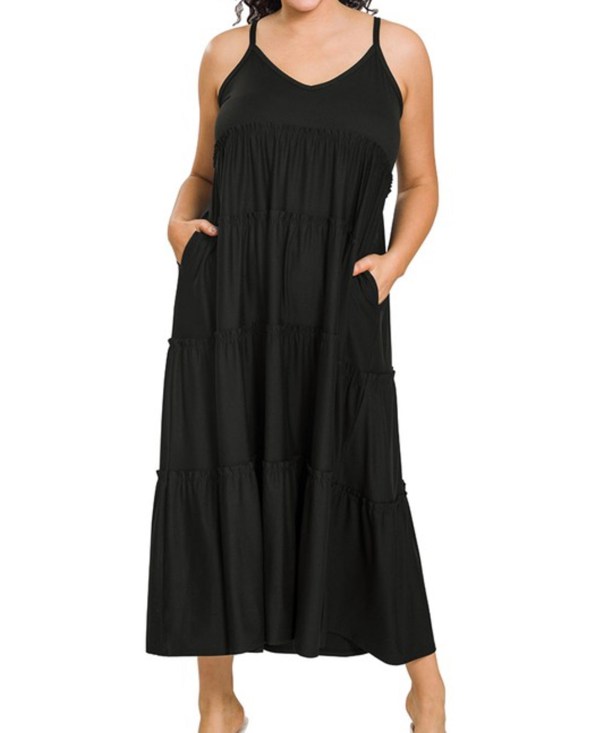 Plus V-Neck Cami Maxi Tiered Dress Zenana