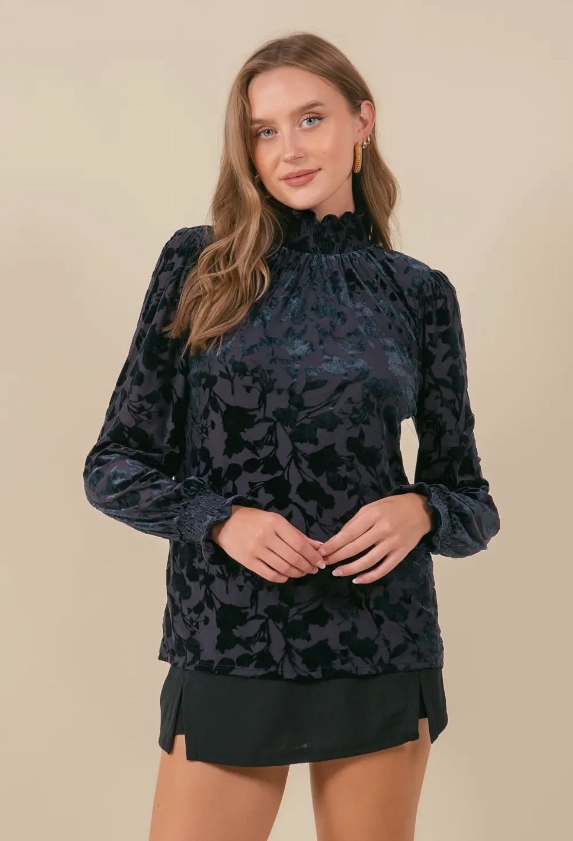 Black Velvet Long Sleeve Top