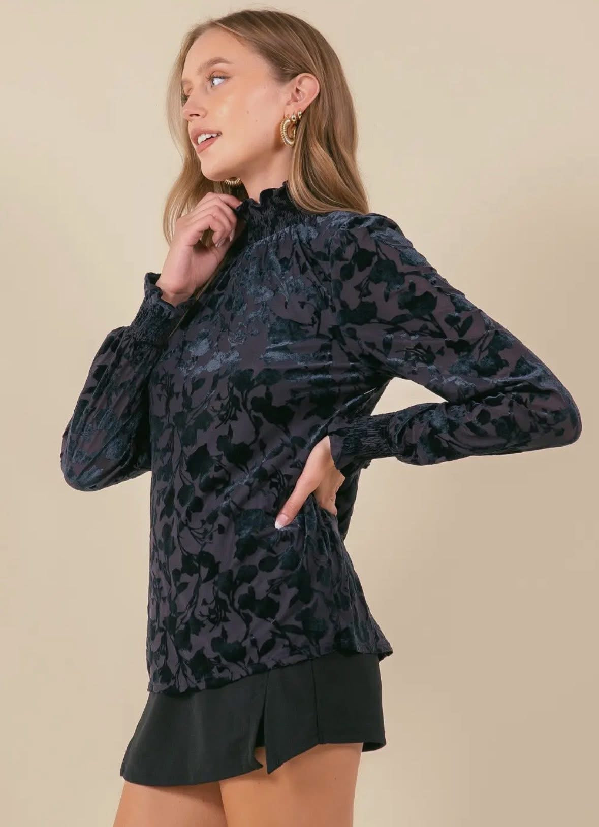 Black Velvet Long Sleeve Top