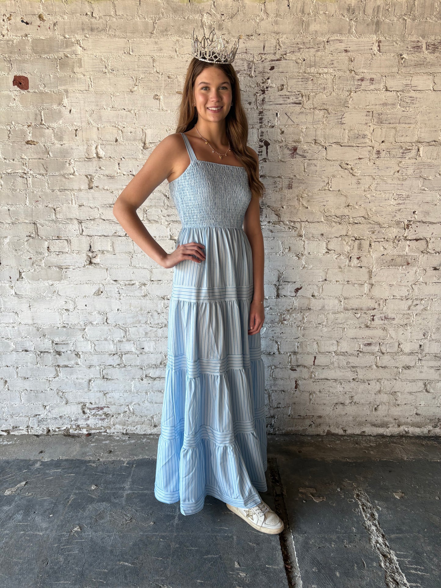 Blue And White Striped Maxi Dress