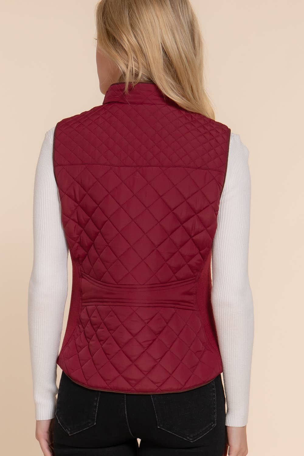 Suede Piping Detail Rib Quilted Padding Vest: TPE-pale taupe / L
