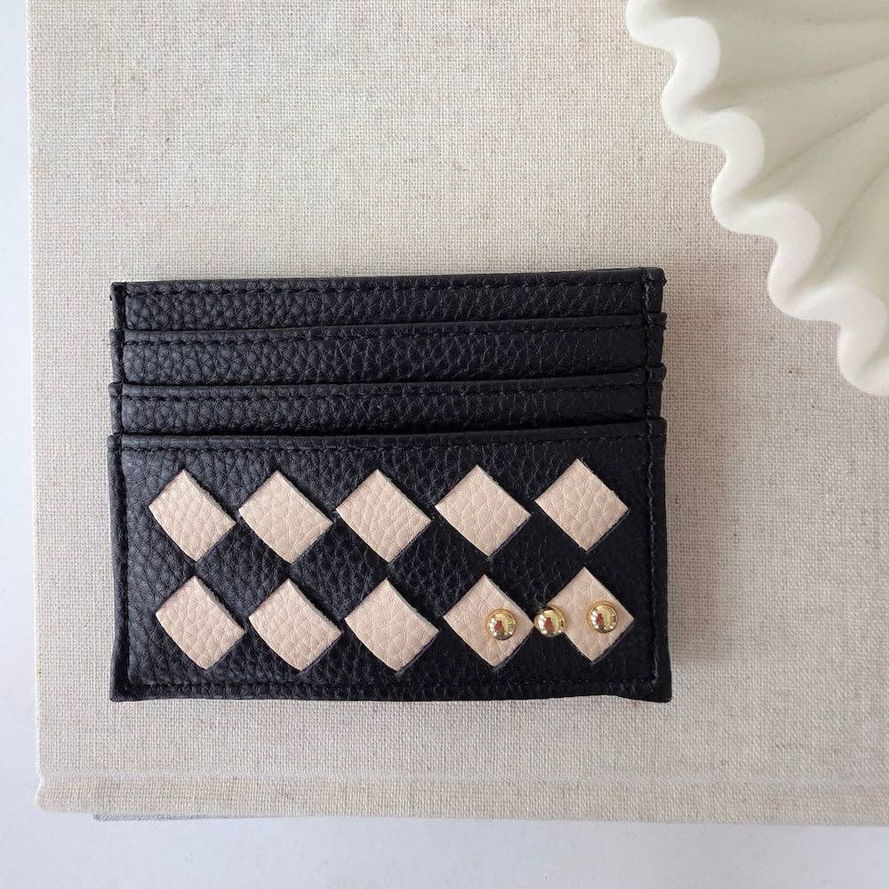 Mariah Woven Small Card Holder Wallet: Checkered Black