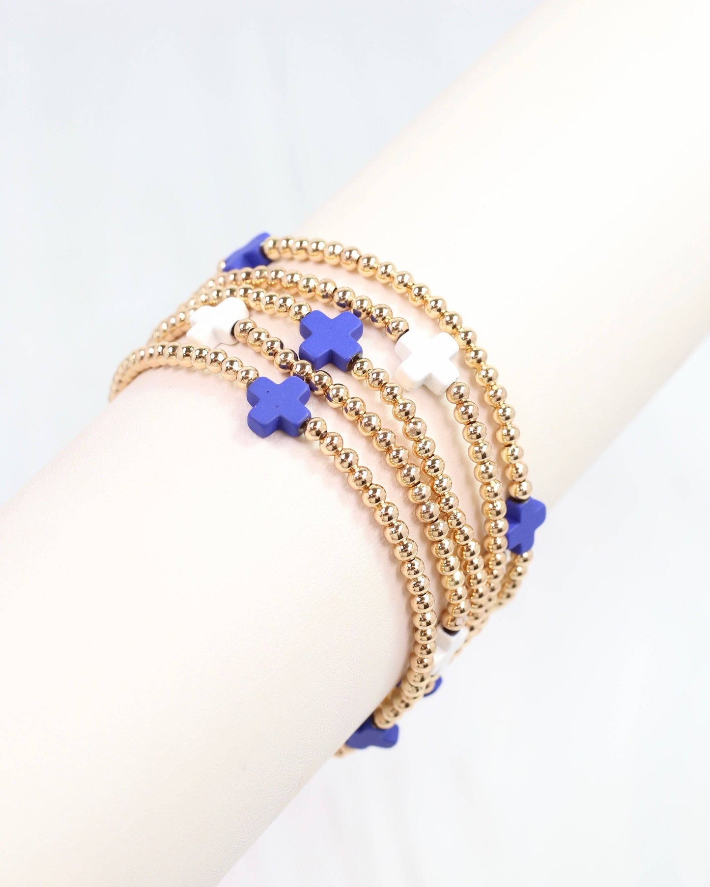 Brittany Cross Bracelet Set Blue White: Default