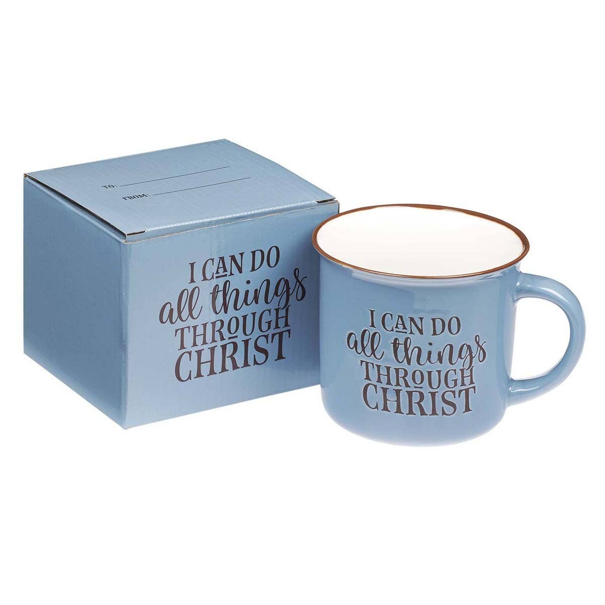 Mug Camp Blue/White All Things Through Christ