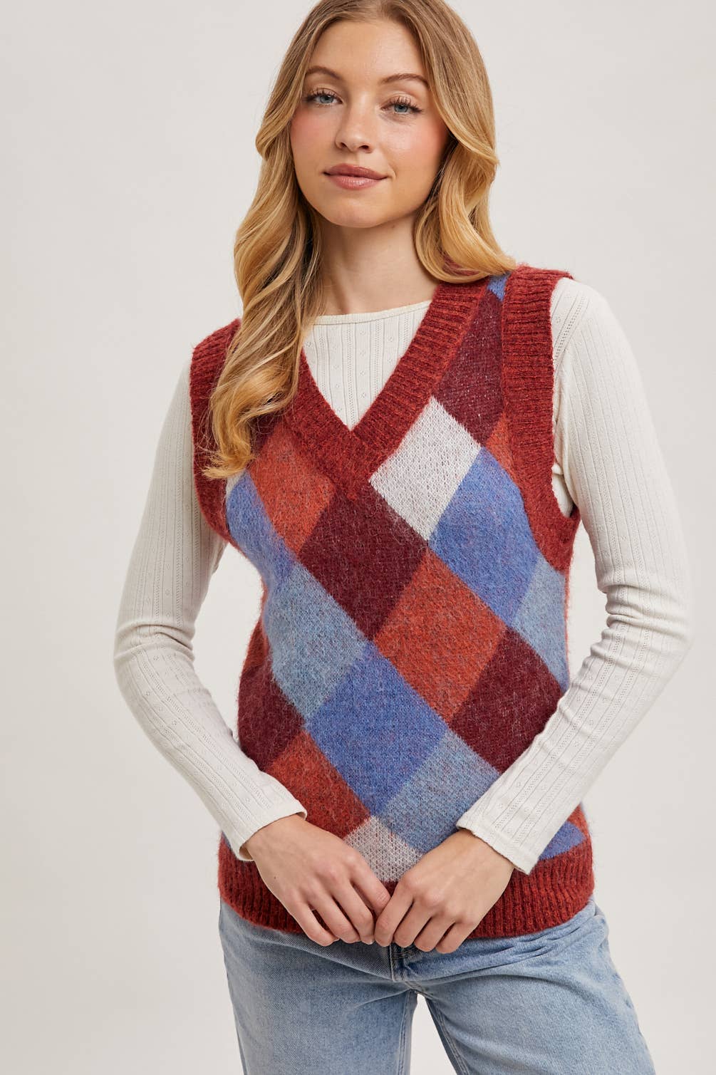 ARGYLE KNIT SWEATER VEST: MUSTARD COMBO