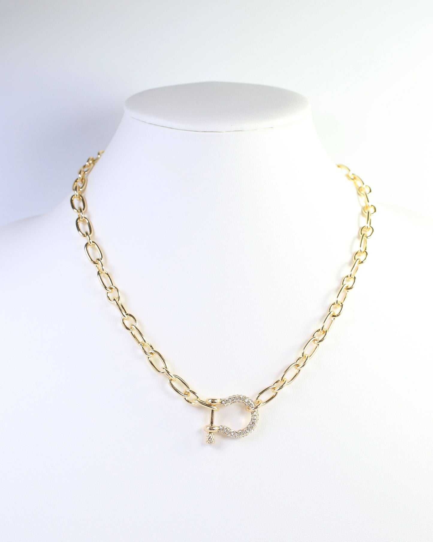 Bianca CZ Pave Horsebit Link Necklace WR Gold: Default