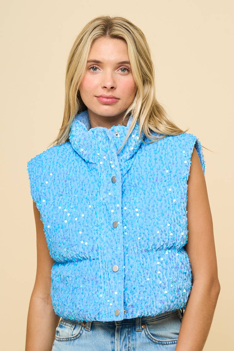 2687- SEQUIN PUFFER VEST: Pink