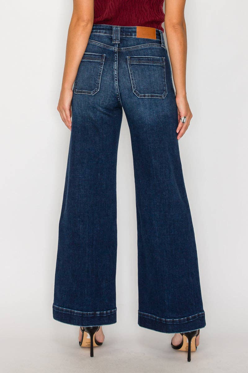 TUMMY CONTROL HIGH RISE A LINE WIDE LEG JEANS: 1 (24)