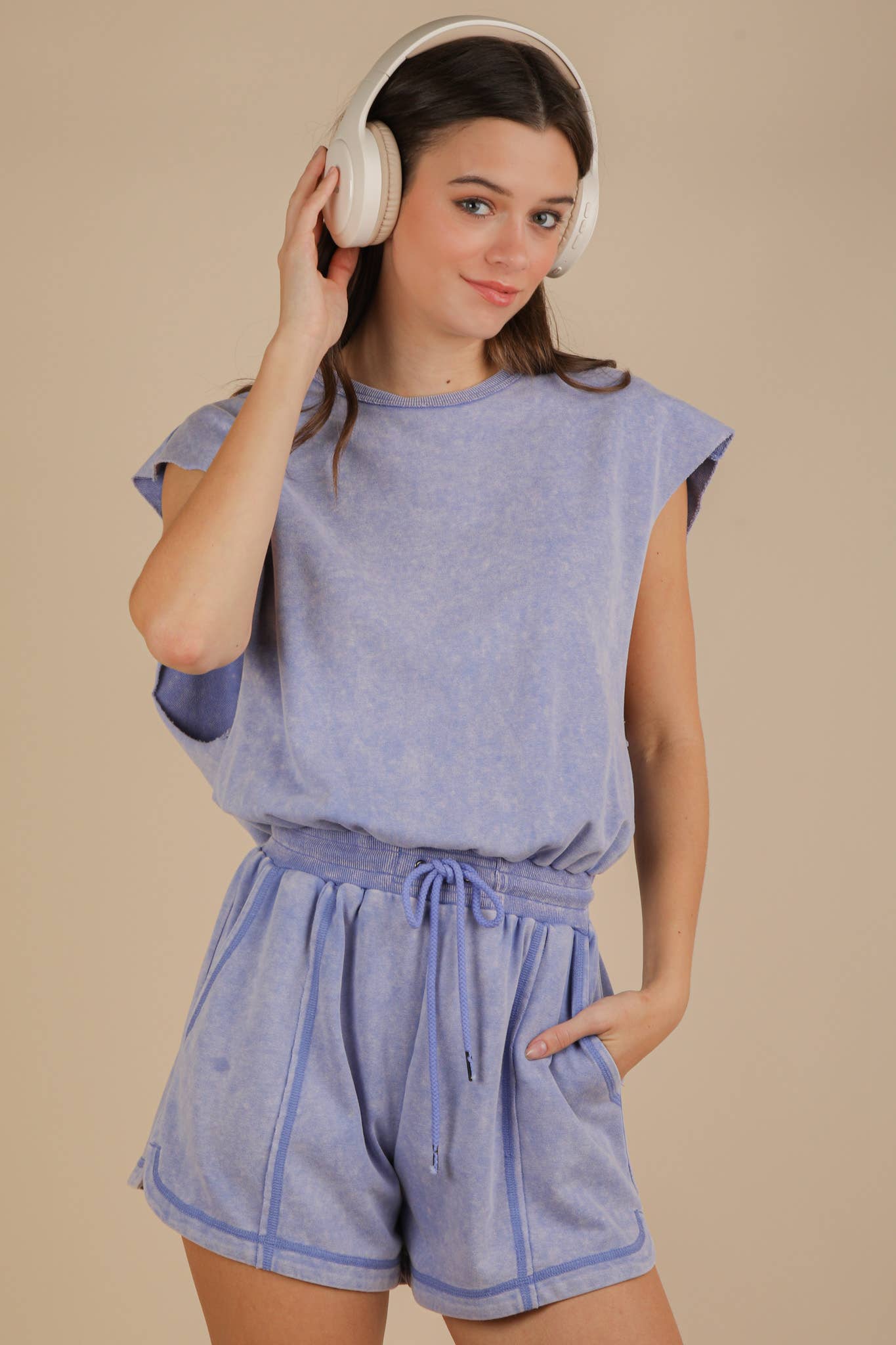 NP70783-Washed Knit Romper w/ Cutout Back
