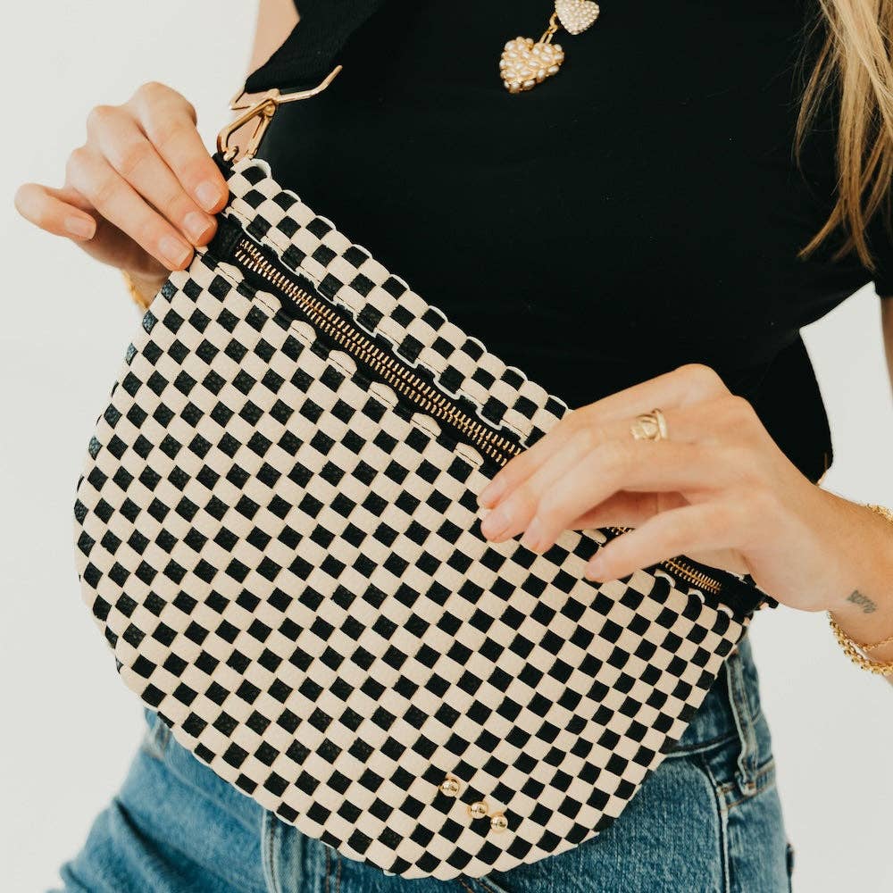 Westlyn Woven Bum Bag - TOP SELLER: Woven Checkered Black