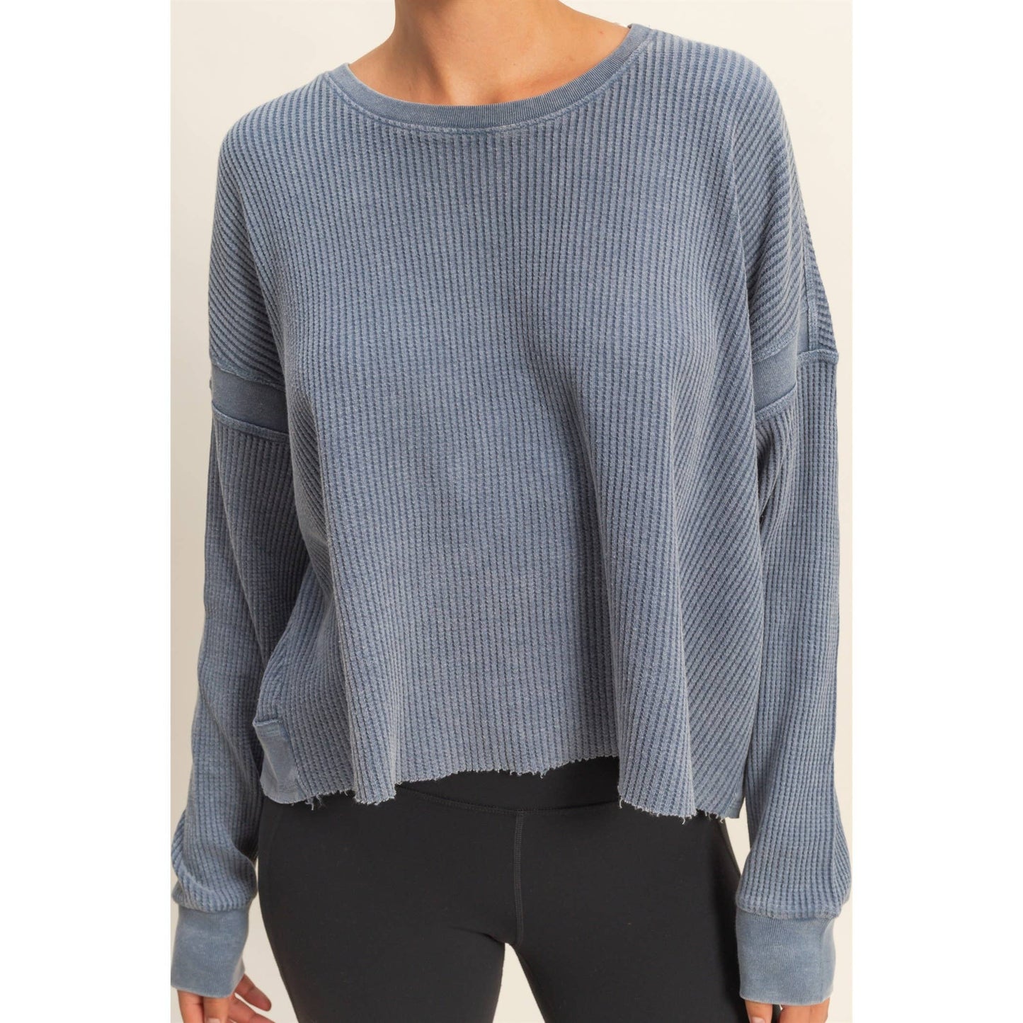 Chic Open Back Textured Knit Long Sleeve Top