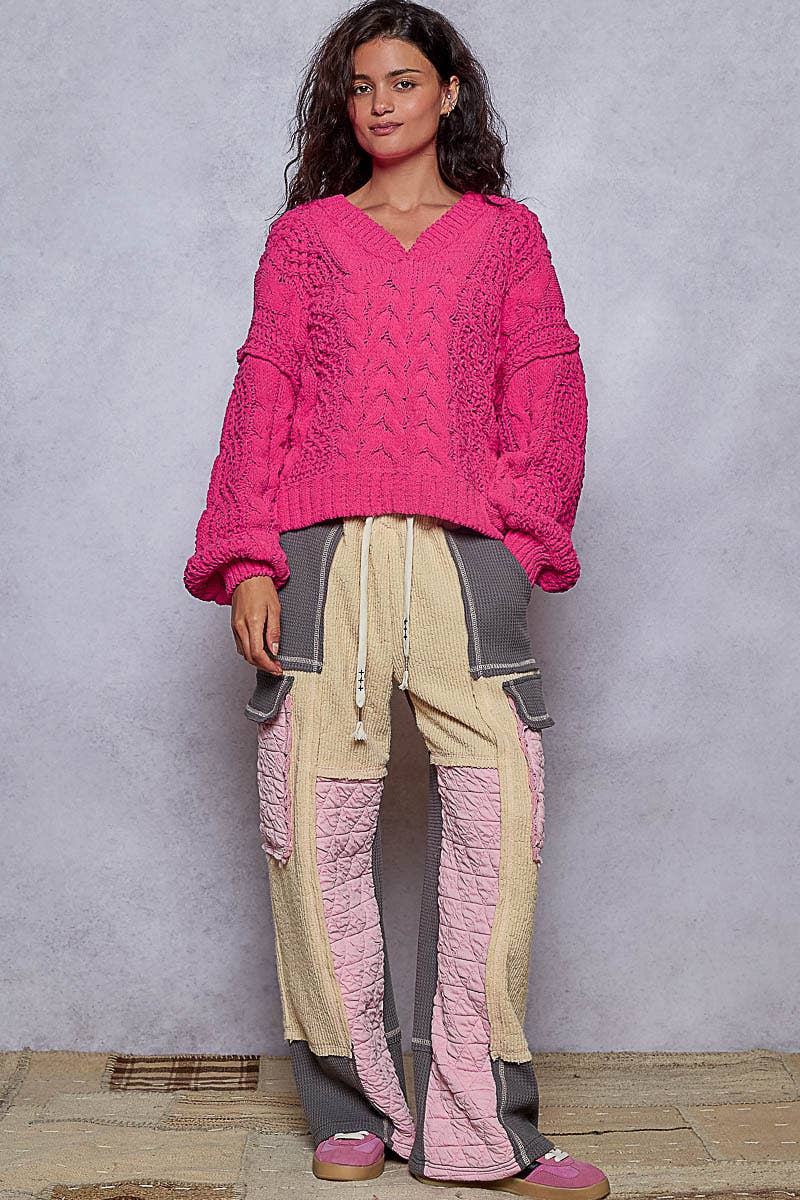 V-neck semi cropped top in chenille sweater