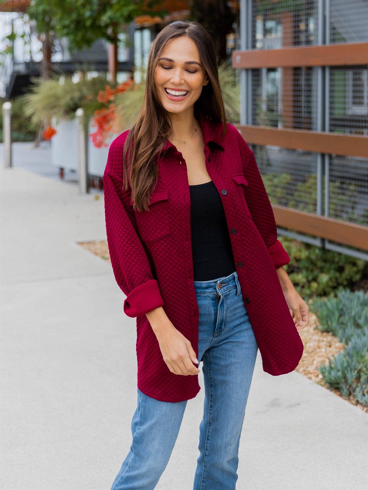 Quilted Shacket: Dark Red / Medium