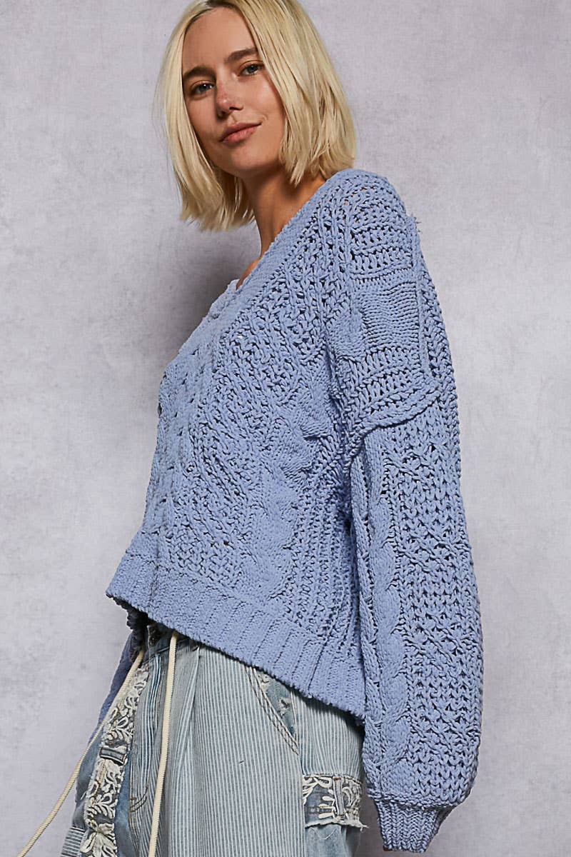 V-neck semi cropped top in chenille sweater