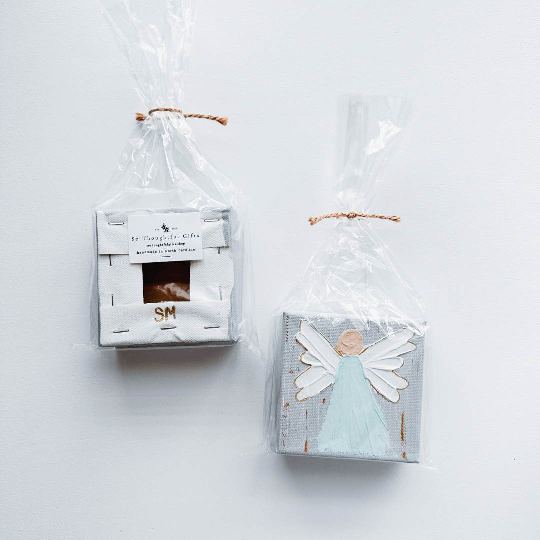 Hand-painted Textured Angel - Gray w/ Teal Dress