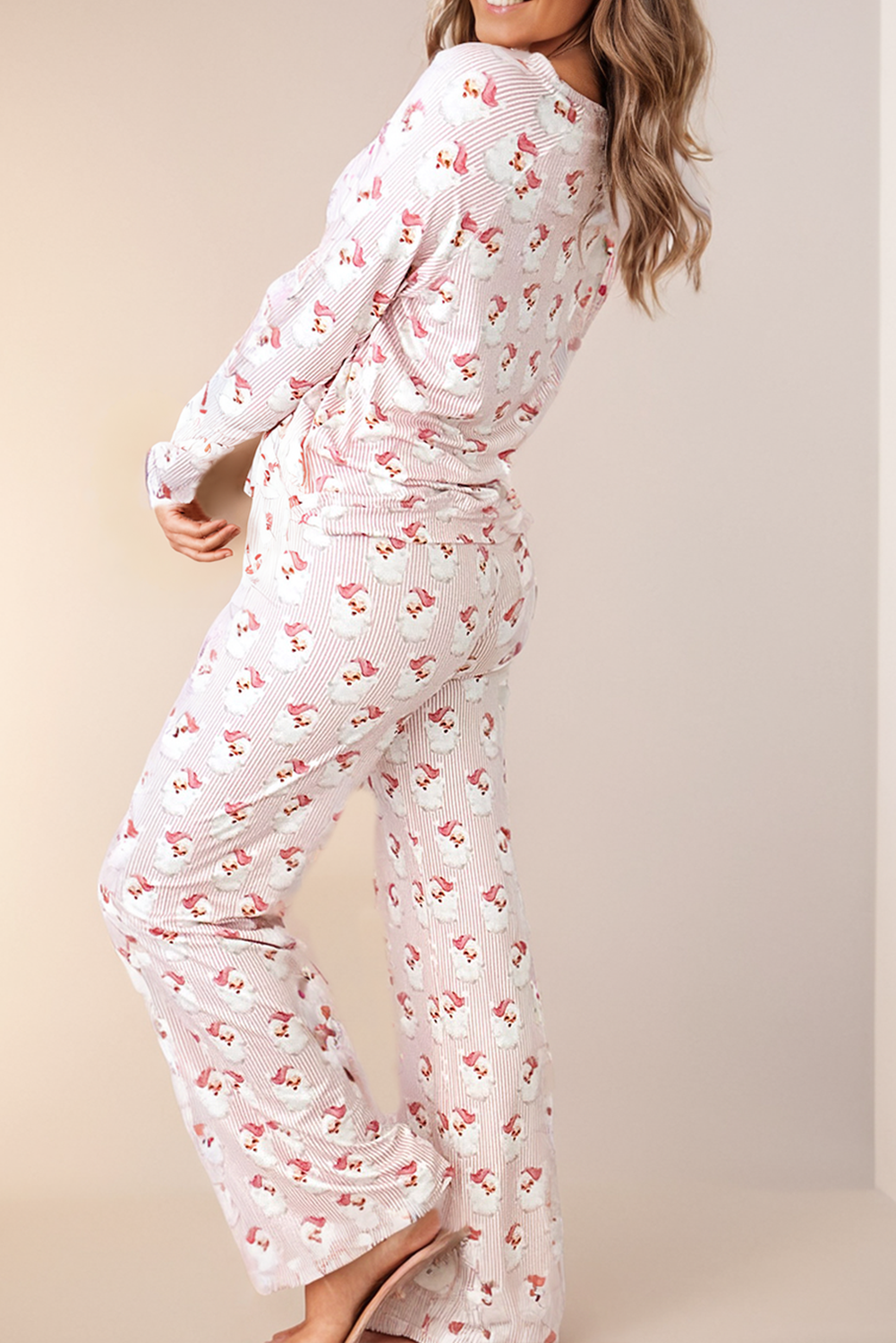 Vintage Santa Claus Striped Print Loose Fit Two Piece Lounge Set