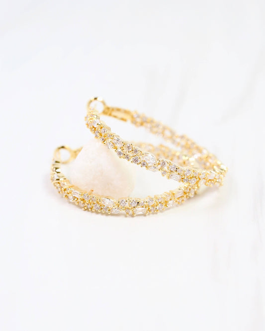 Shelby CZ Embellished Hoop Earring Gold: Default