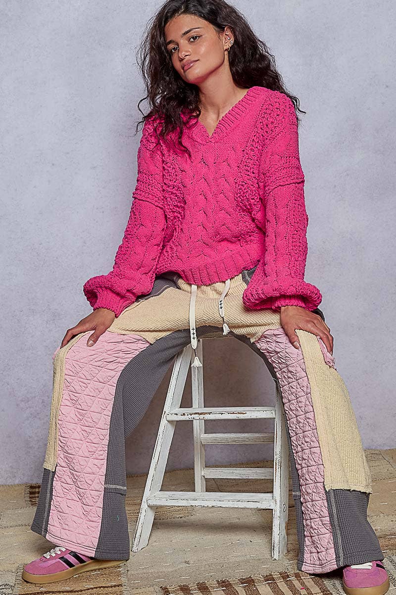 V-neck semi cropped top in chenille sweater