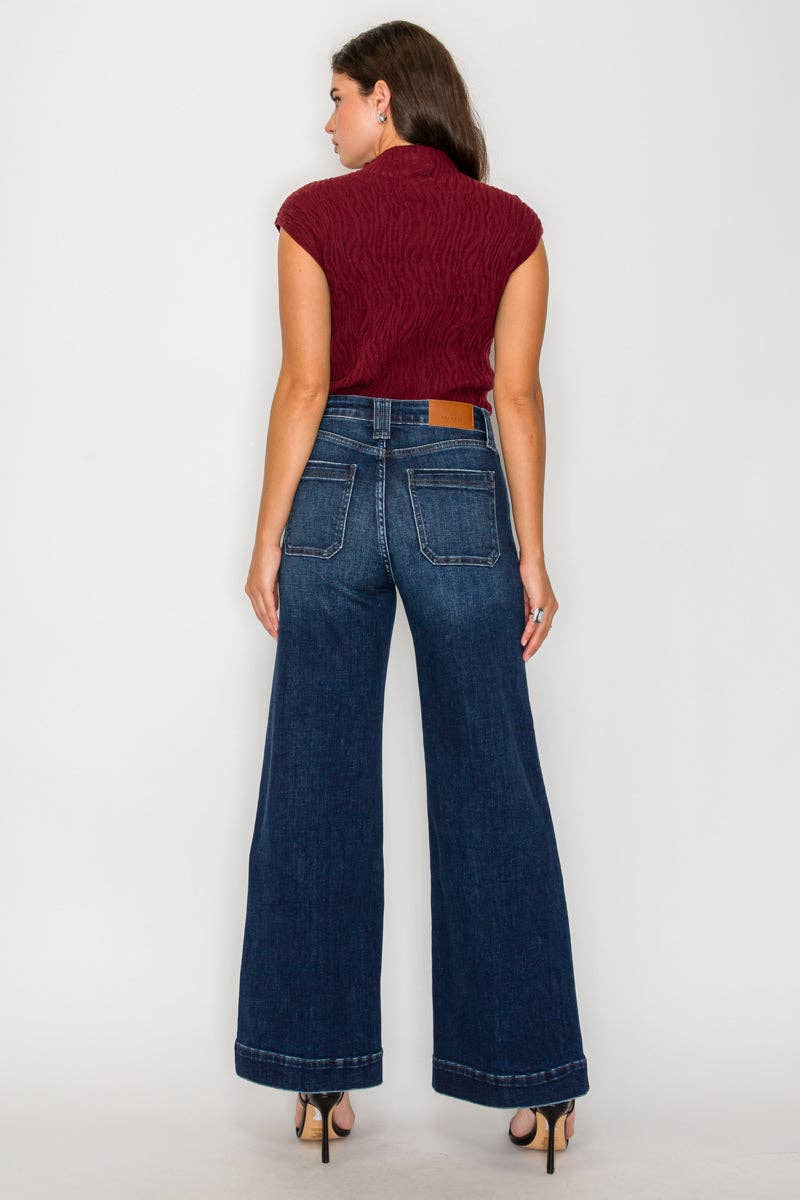TUMMY CONTROL HIGH RISE A LINE WIDE LEG JEANS: 1 (24)