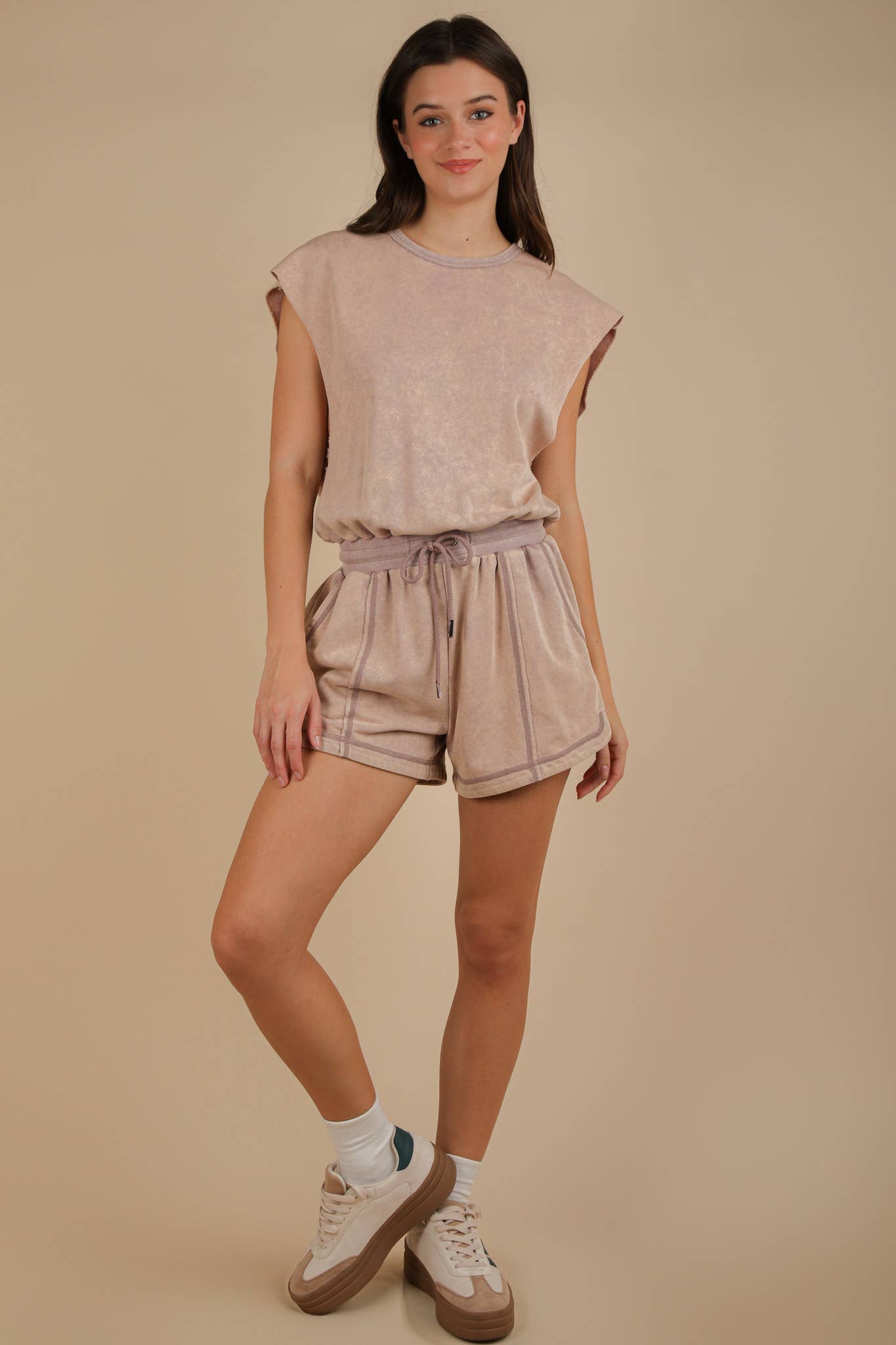 NP70783-Washed Knit Romper w/ Cutout Back