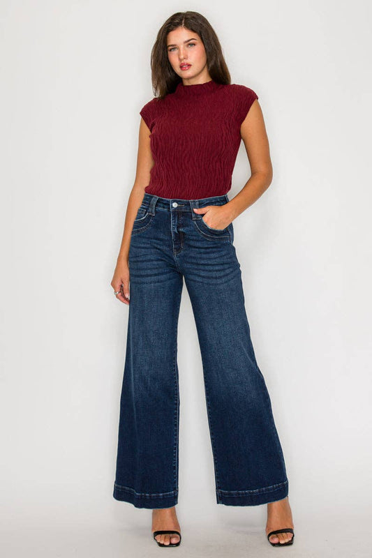 TUMMY CONTROL HIGH RISE A LINE WIDE LEG JEANS: 1 (24)
