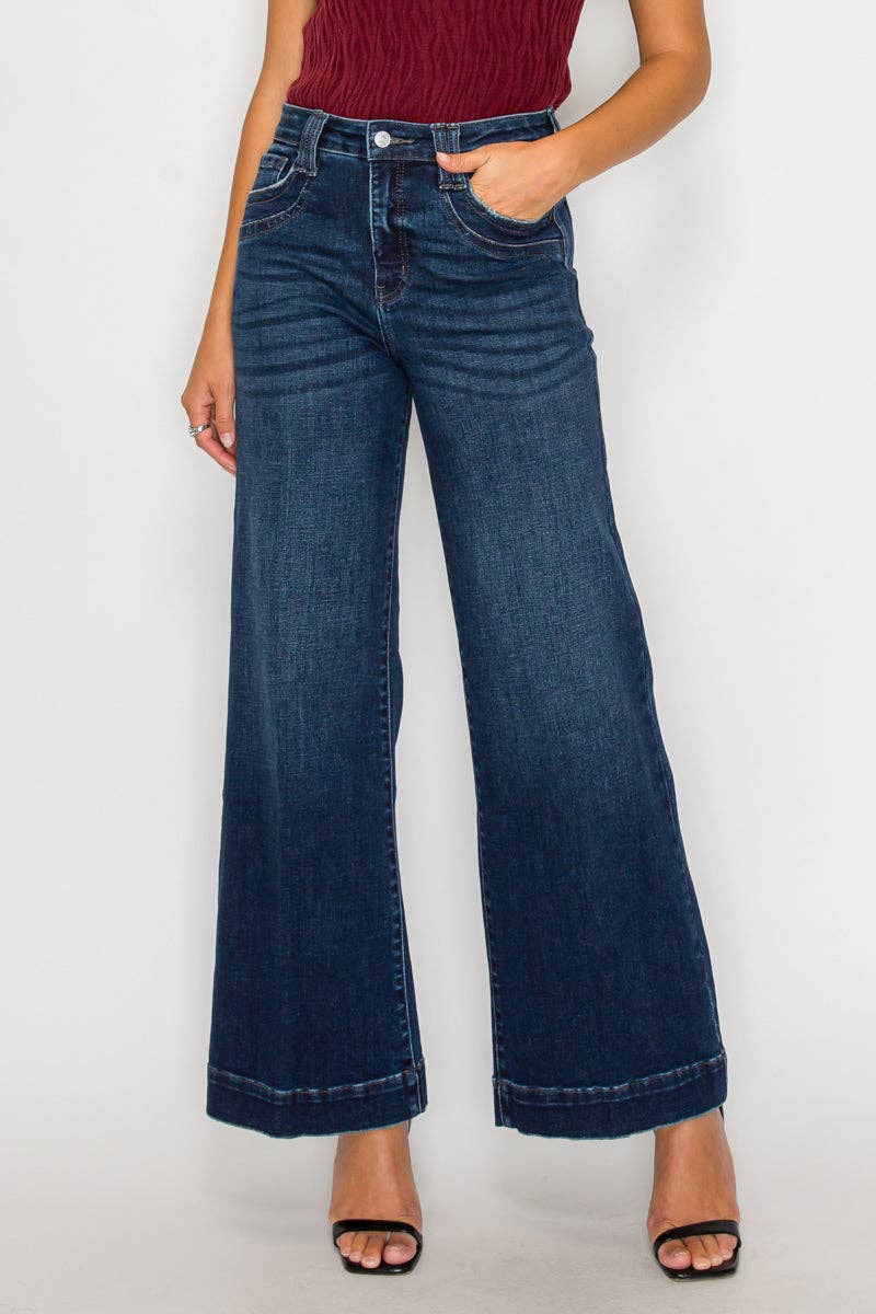 TUMMY CONTROL HIGH RISE A LINE WIDE LEG JEANS: 1 (24)