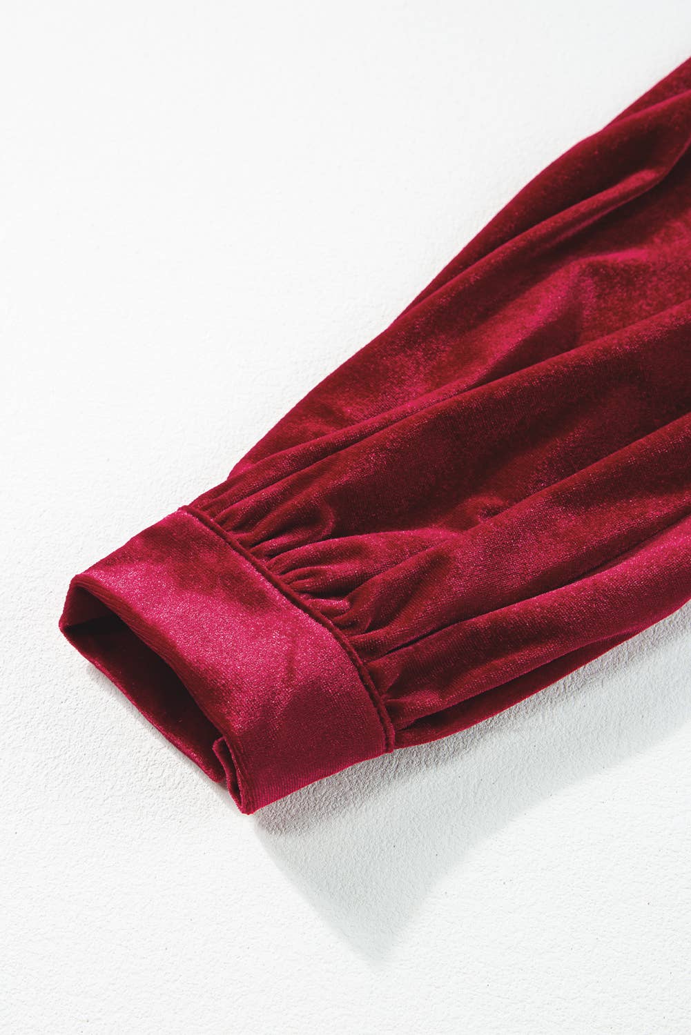 Velvet Buttoned Puff Sleeve Split Midi Dress: Racing Red / 95%Polyester+5%Elastane / L