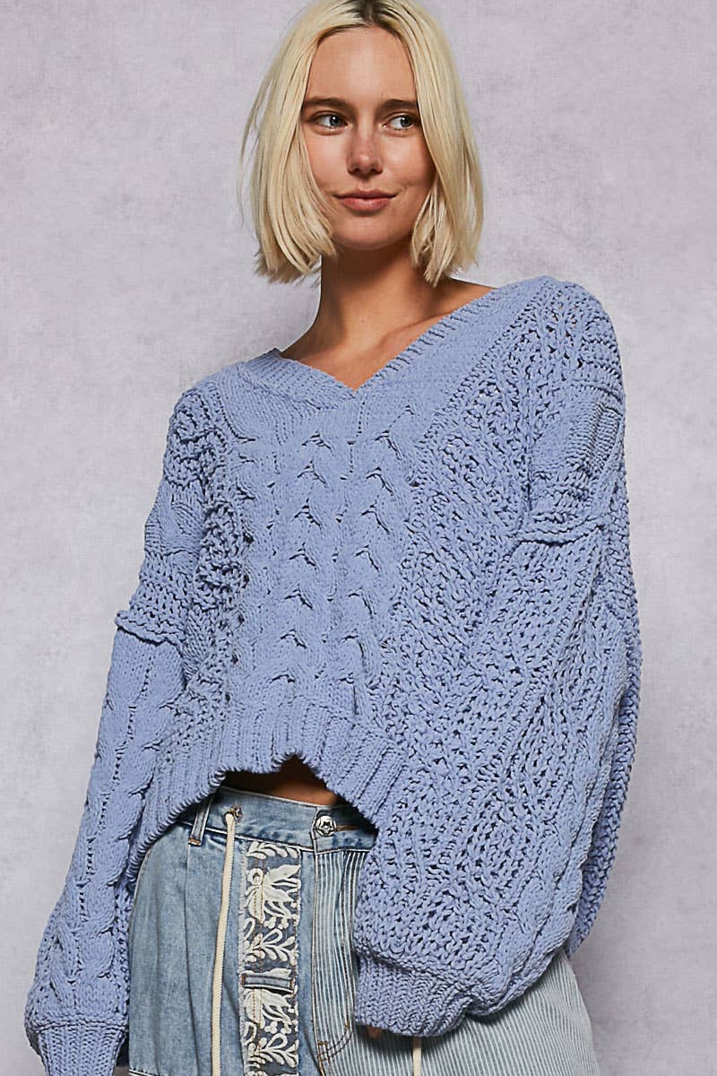 V-neck semi cropped top in chenille sweater