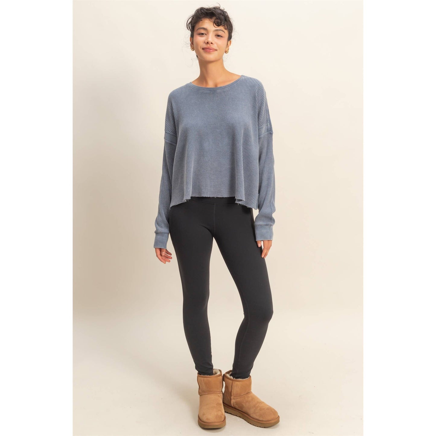 Chic Open Back Textured Knit Long Sleeve Top