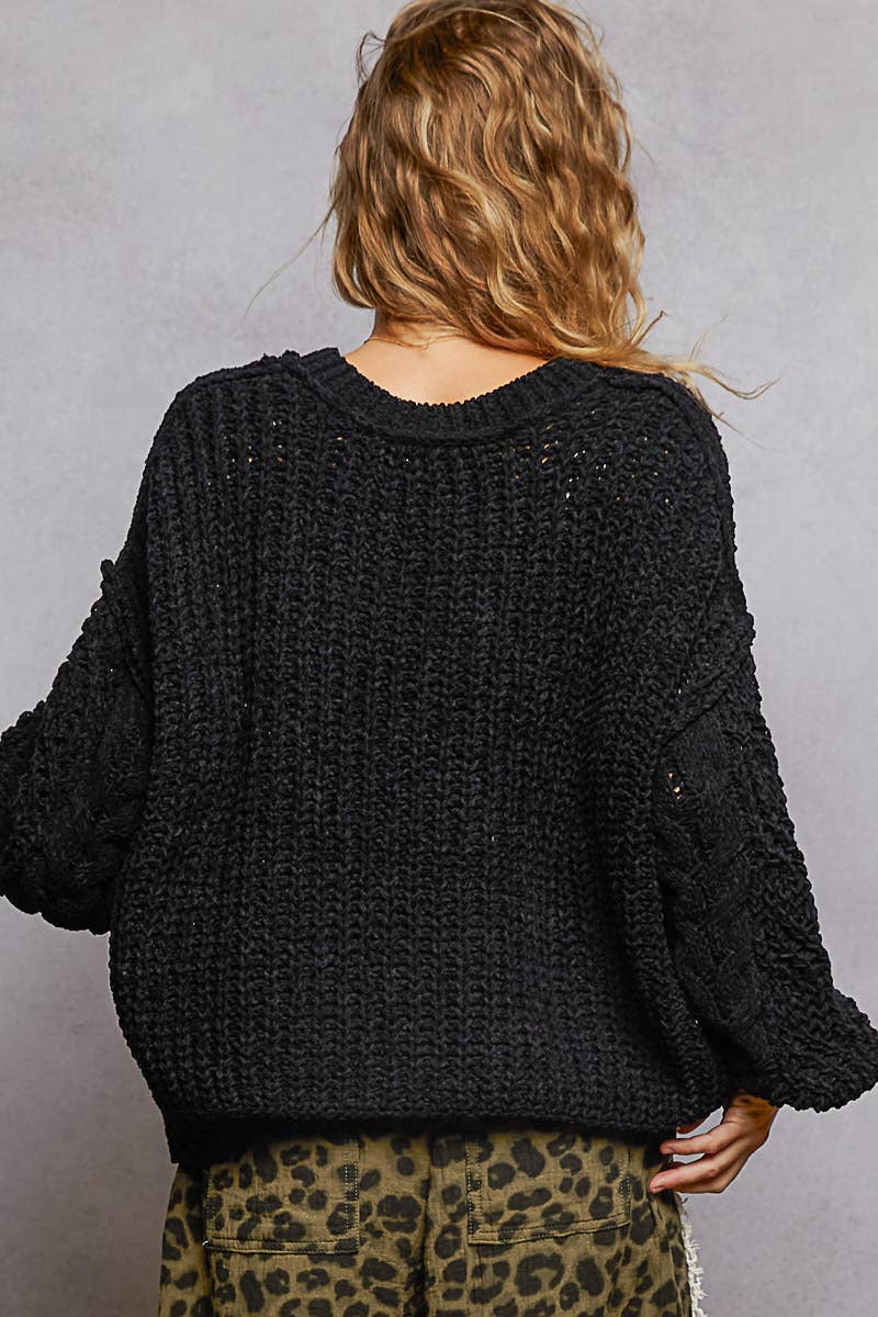 V-neck semi cropped top in chenille sweater