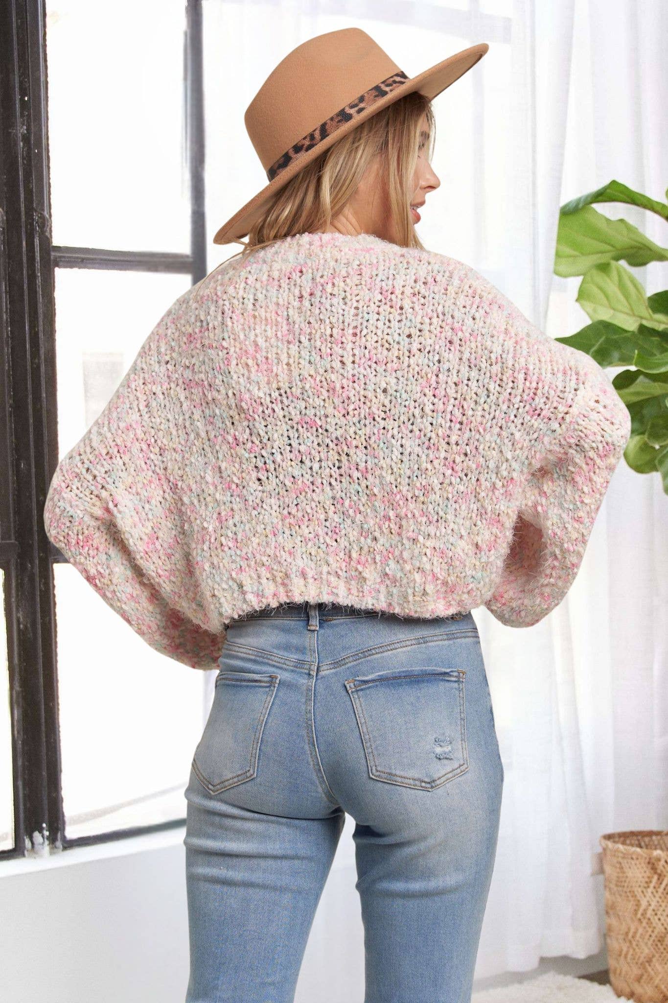 MULTI POPCORN TEXTURED SWEATER TOP: PINK