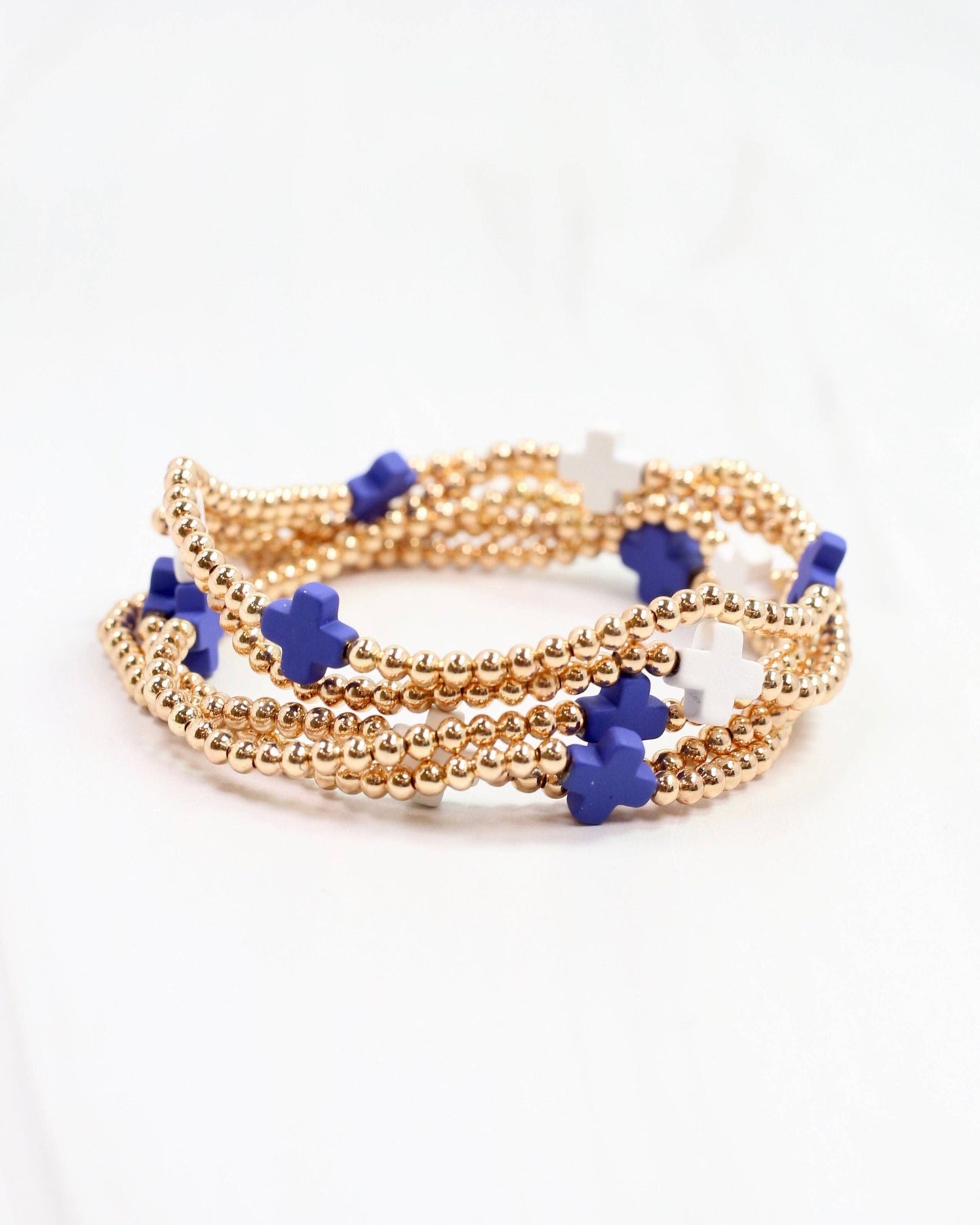 Brittany Cross Bracelet Set Blue White: Default