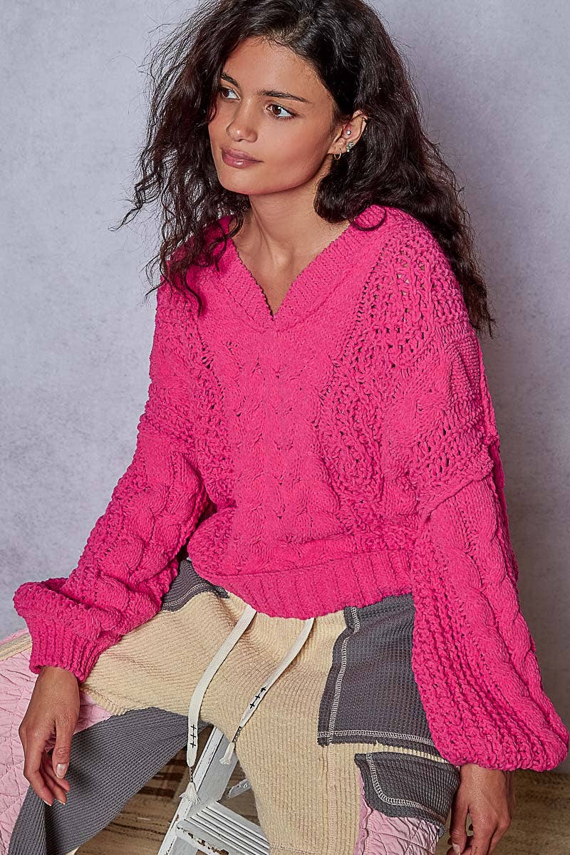 V-neck semi cropped top in chenille sweater