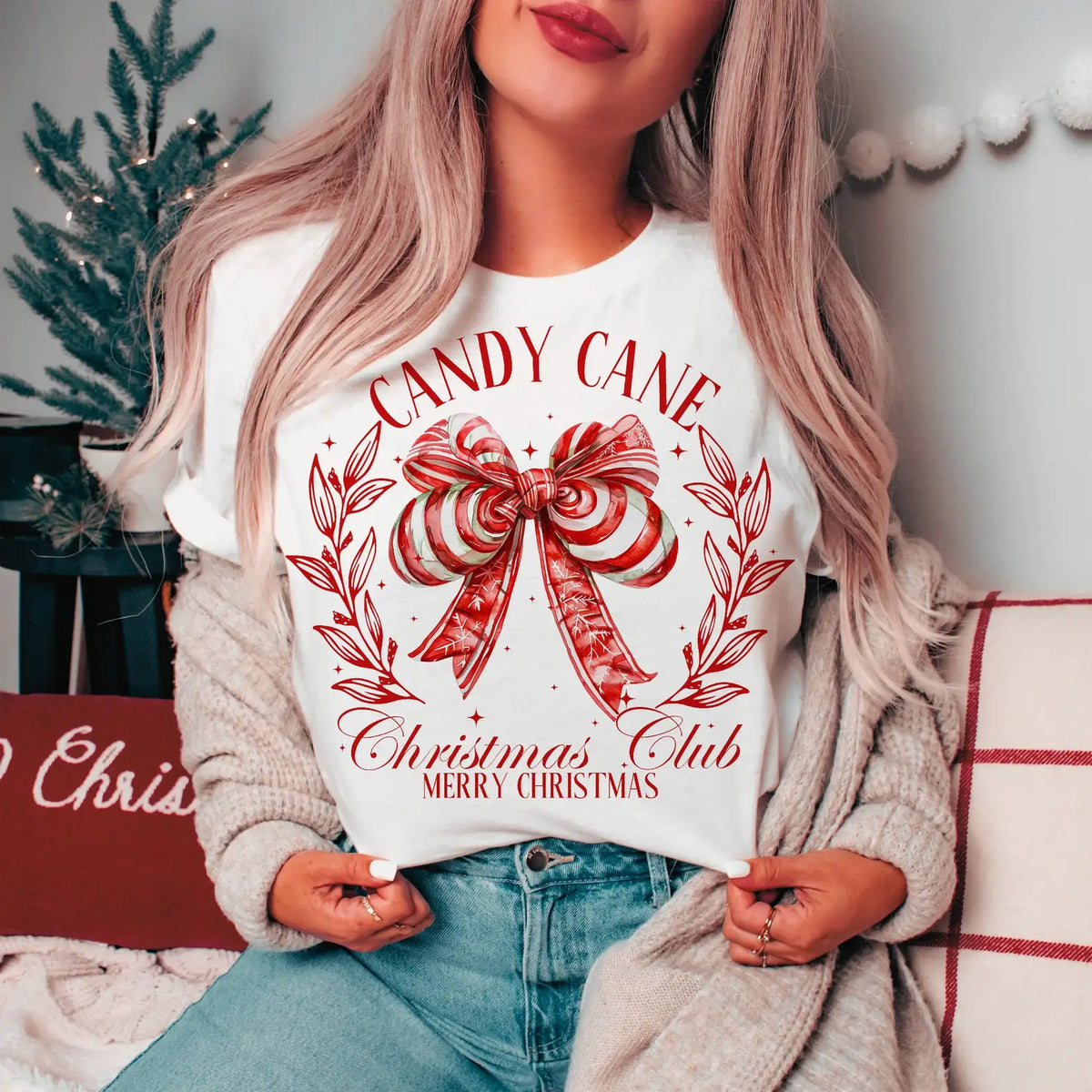 Candy Cane Christmas Club Sweatshirts & Tee’s : White Tee