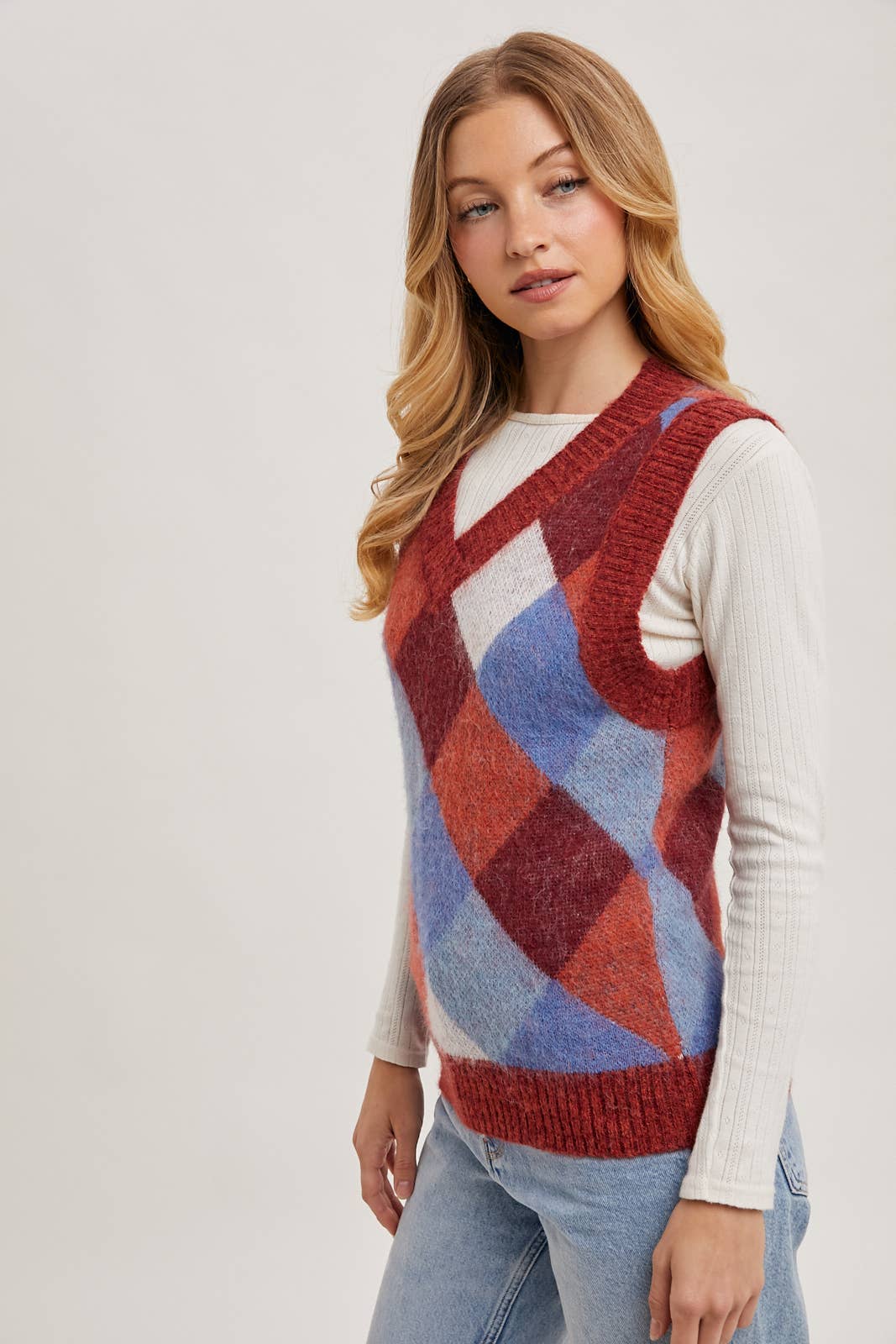 ARGYLE KNIT SWEATER VEST: MUSTARD COMBO