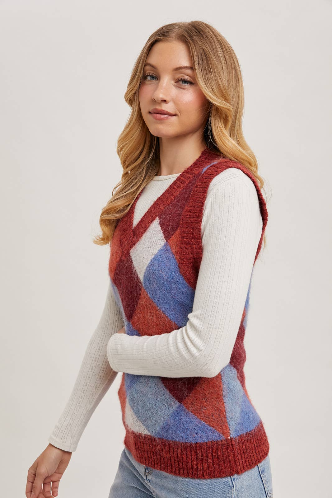 ARGYLE KNIT SWEATER VEST: MUSTARD COMBO