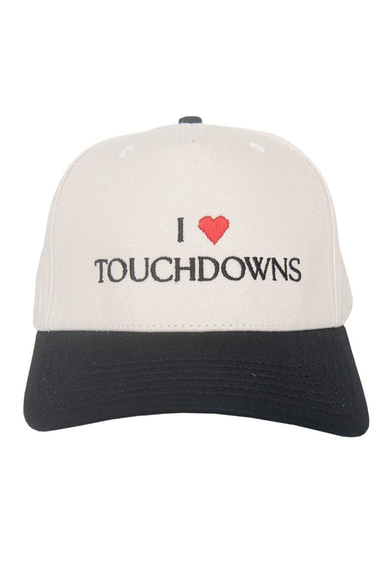 I Heart Touchdowns Vintage Trucker Hat: Blue and White