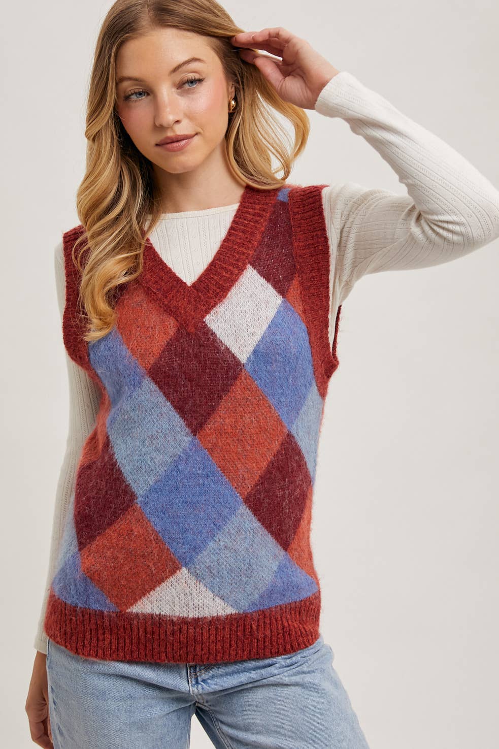 ARGYLE KNIT SWEATER VEST: MUSTARD COMBO
