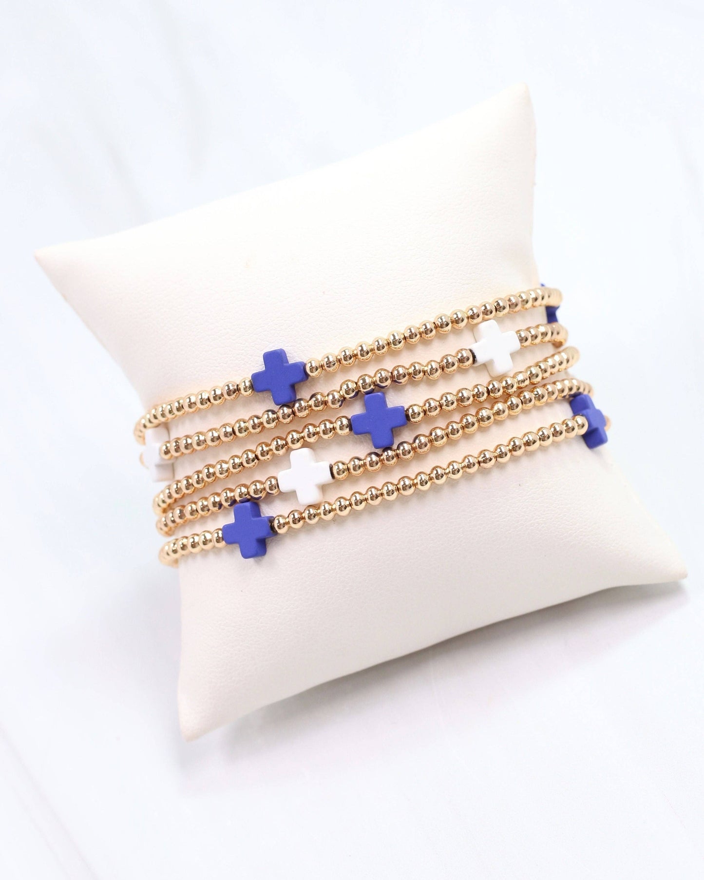 Brittany Cross Bracelet Set Blue White: Default