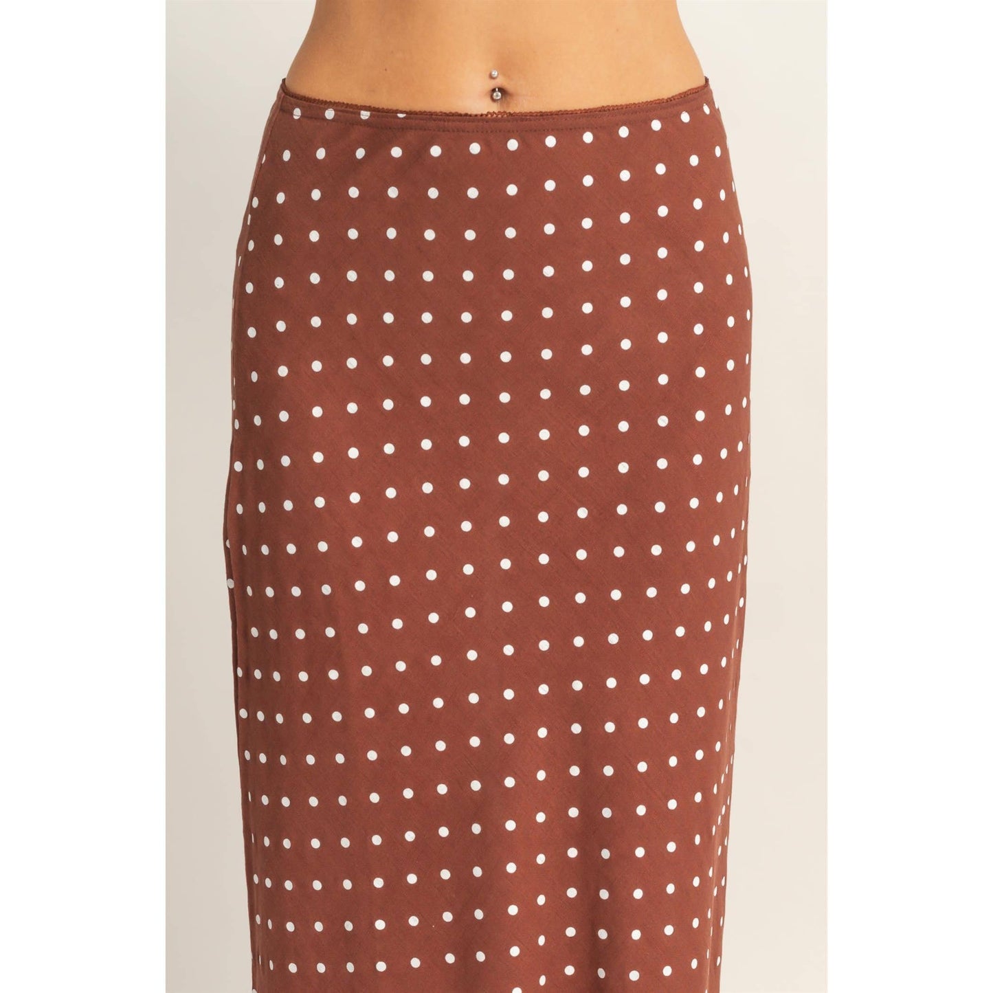 Polka Dot A-Line Skirt: CHESTNUT