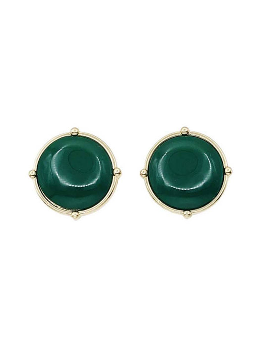 Green Stone with Gold Outline 1”  Stud Earrings