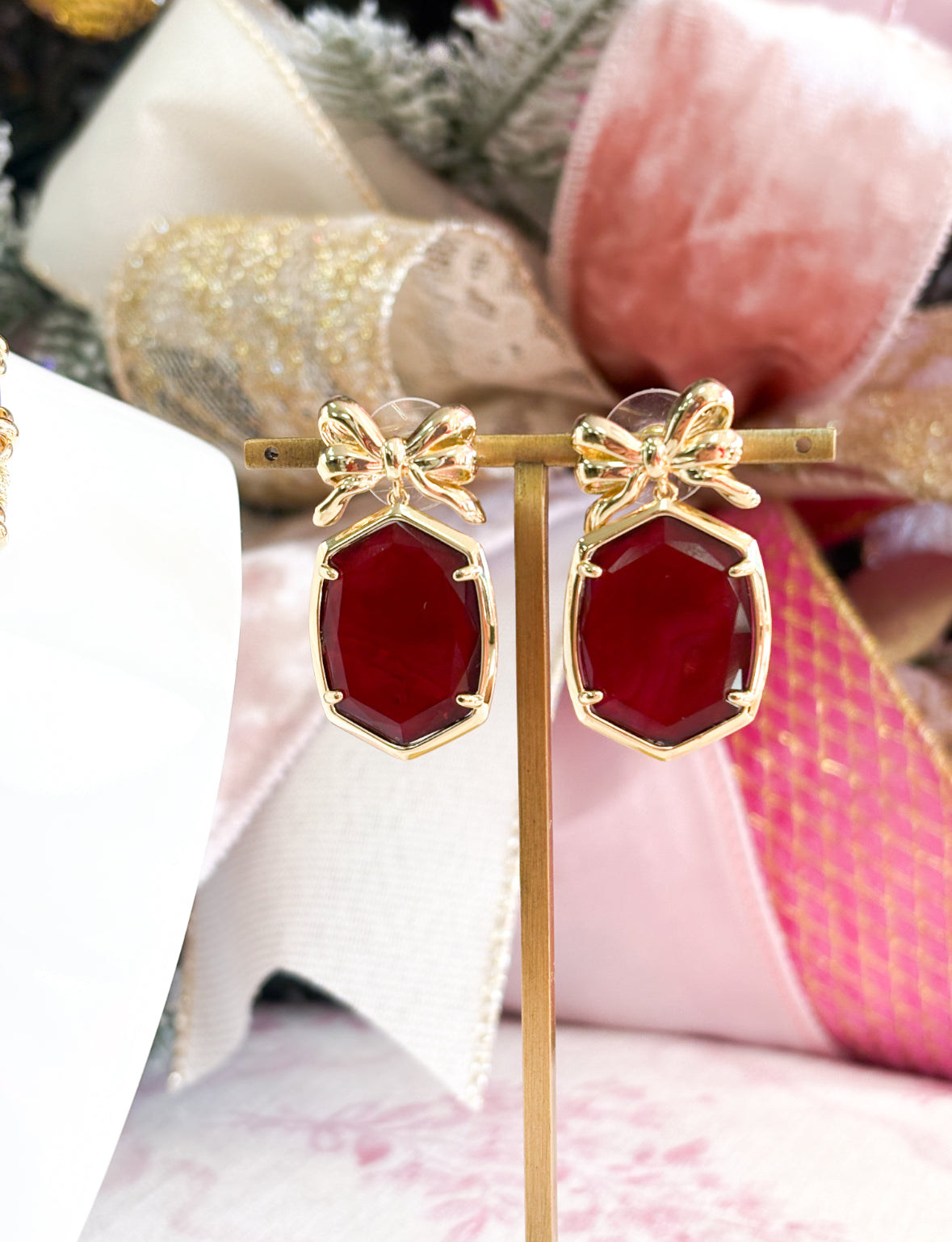 Daphne Dark Burgundy Bow Studs