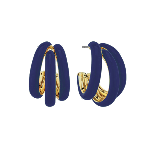 Petite Navy Tri-Hoop Earrings | Triple Layered Hoop