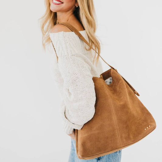 Evie Suede Hobo Shoulder Bag: Camel