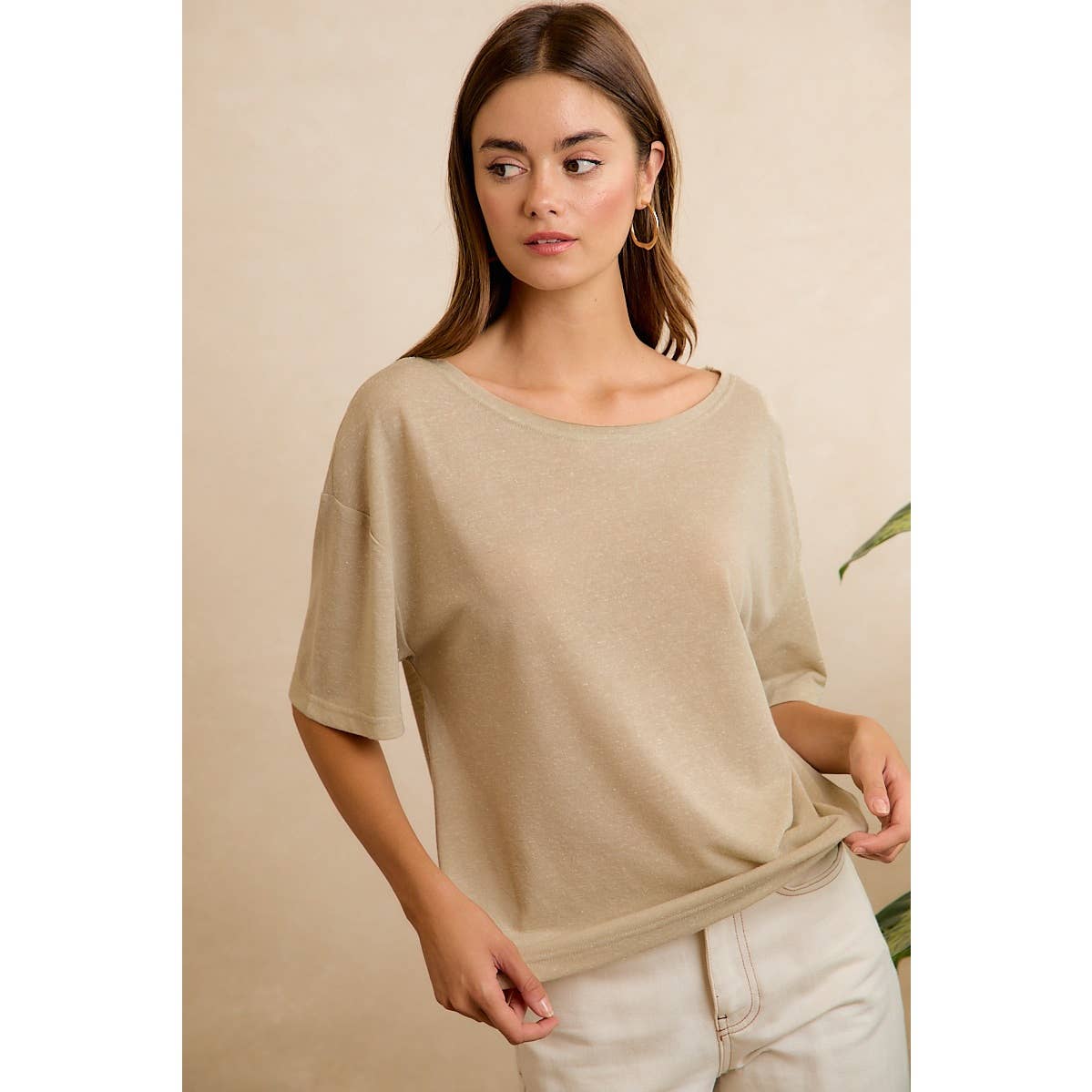 SOLID JERSEY RELAXED FIT SHORT SLEEVES POCKET TOP: LATTE / L