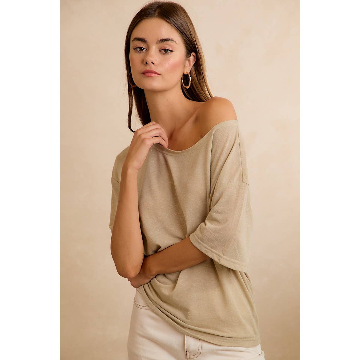 SOLID JERSEY RELAXED FIT SHORT SLEEVES POCKET TOP: LATTE / L
