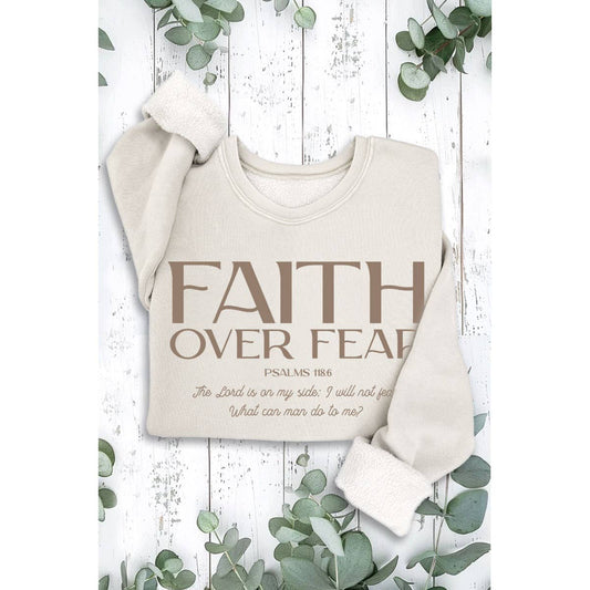 FAITH OVER FEAR MINERAL GRAPHIC SWEATSHIRTS: White / S-M-L-XL(1-2-2-1)