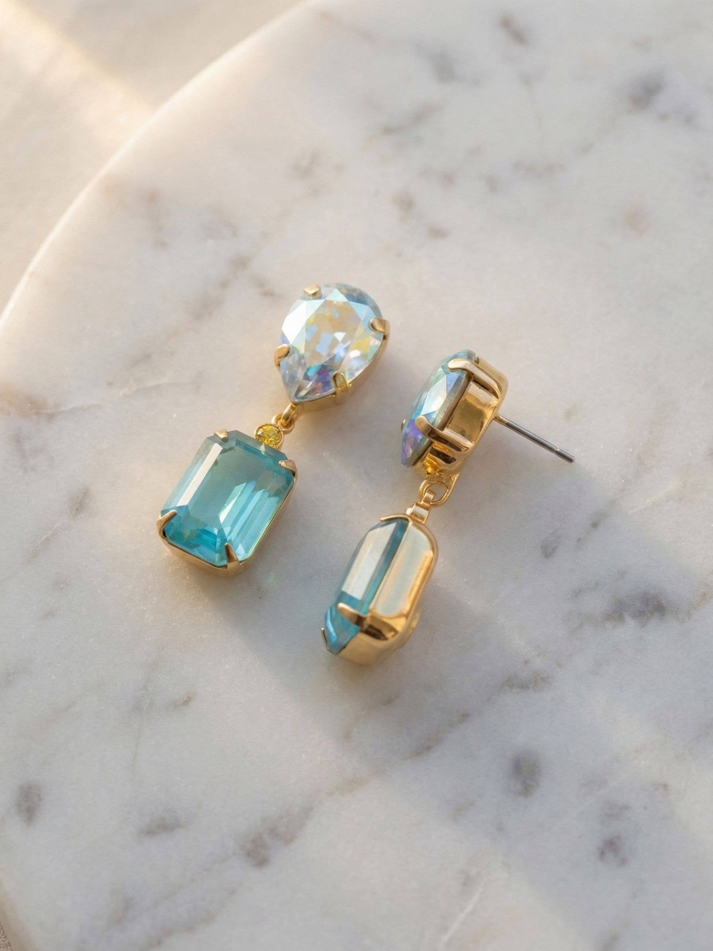 Emerald Pear Dangle Earrings - Pastel