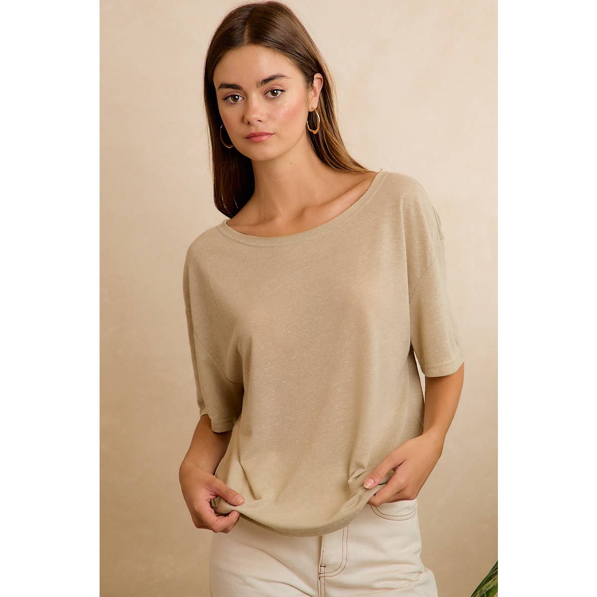 SOLID JERSEY RELAXED FIT SHORT SLEEVES POCKET TOP: LATTE / L