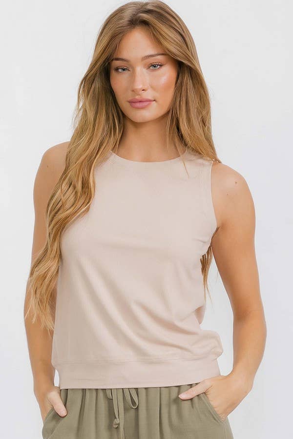 Women's Ribbed Viscose Crew Neck Loose Fit Tank: Pink / L
